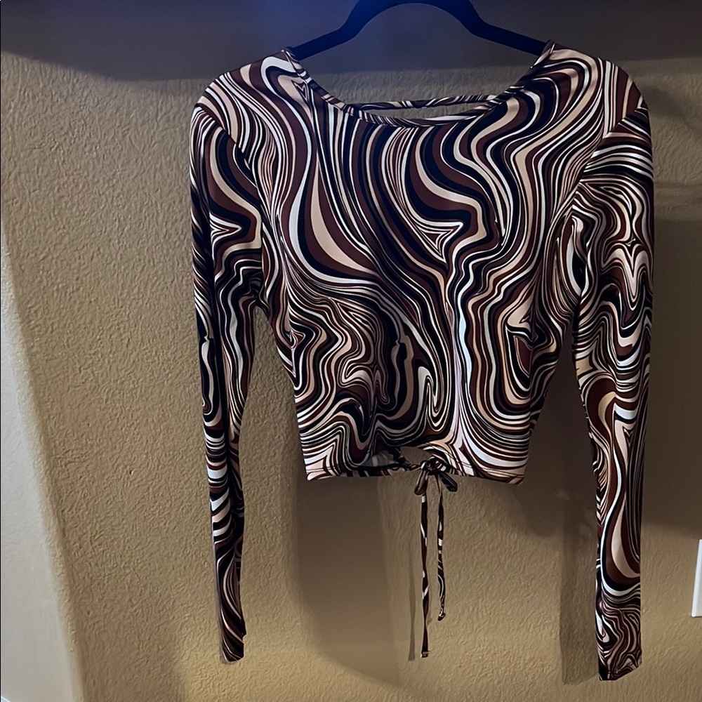 Faded Rose Brown and White Swirl Long Sleeve Top